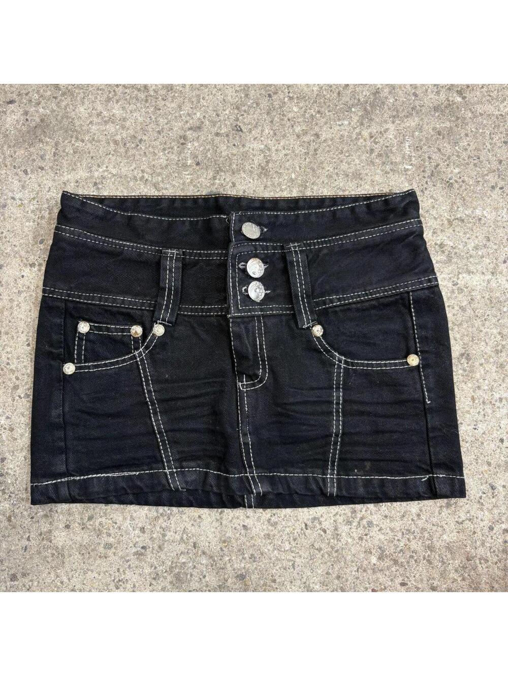 Vintage Y2K Denim Micro Mini Skirt Low Rise Black